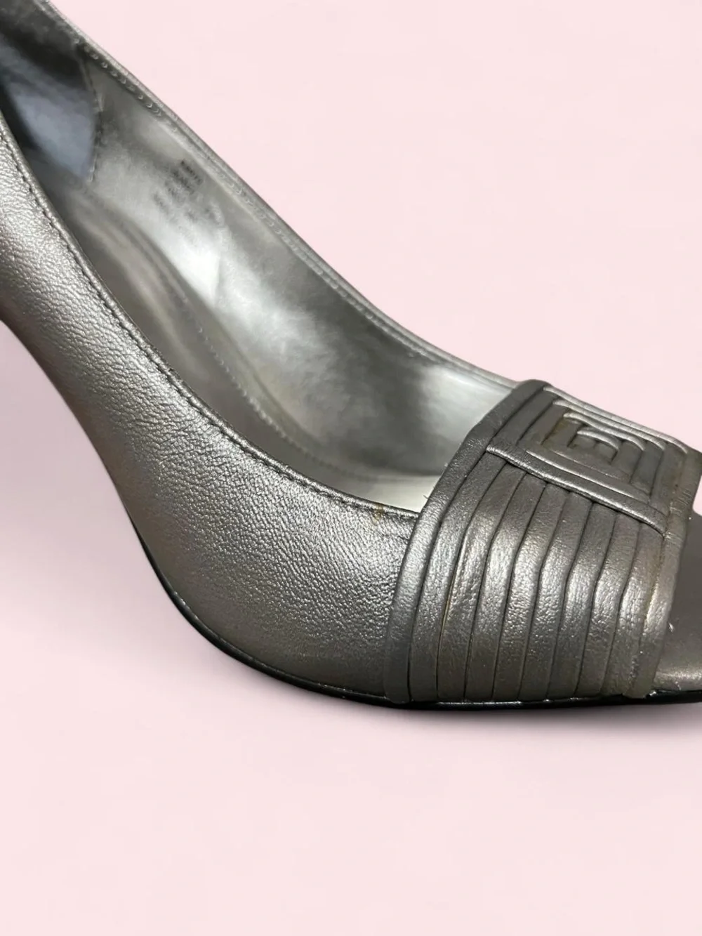 Size 7.5 Silver Women's Peep-Toe High Heels - Elegant Evening Pumps